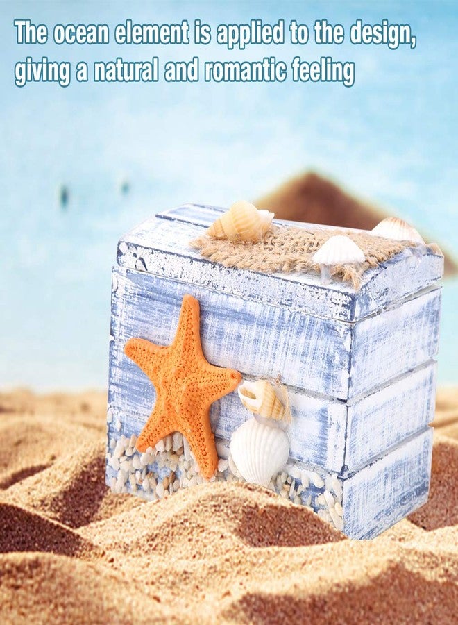 Jwthee Wooden Jewelry Box, Wooden Trinket Box Cute Wood Keepsake Storage Box Decorative Beach Theme Box with Starfish and Seashell Beach Home Decor - Image 3